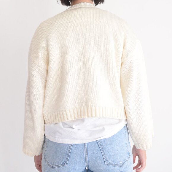 Vintage Lee Wright Cream 16% Wool Knit Button Cropped Cardigan Sweater M - Picture 3 of 10